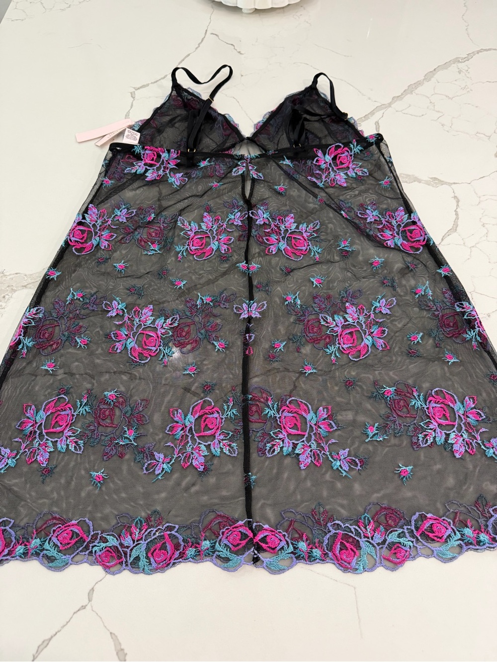 NWT Victoria's Secret Floral Embroidery Sheer Mesh lingerie Slip size L - Picture 6 of 12